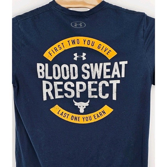 Under Armour Project Rock The Rock T-Shirt Mens L Blood Sweat Respect Gym Tee - Picture 3 of 8